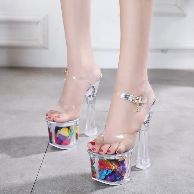 

34-43 Ladies Big Size Sandals with Platform Peeptoes Transparent Heels Summer Party High Platform Sandals Sexy Stripper Heels