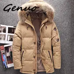 Genuo, новинка 2019, зимняя Большая куртка с капюшоном из натурального меха, мужская теплая куртка высокого качества, Мужская Повседневная
