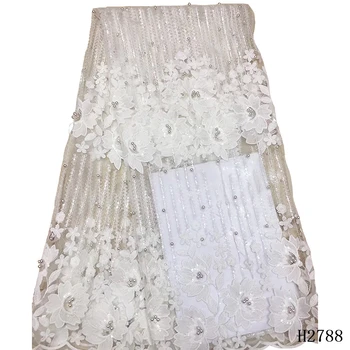 

Tulle Lace fabric for Wedding Party Dress High Quality White Beads African French Tulle Lace Nigerian Net Lace Fabrics HJ2792-1