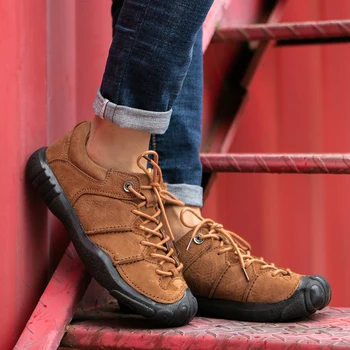 

Natural Leather Men Shoes High Quality Comfort Casual Shoes Men Handmade Footwear Nonslip Rubber Outdoor Walking Shoes