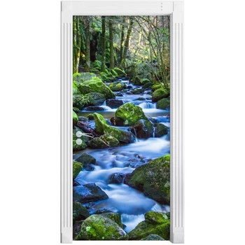 

3d Door Sticker Home Self Adhesive Renew Forest Stones Stream Decor Print Wall Art PVC Waterproof Wallpaper Picture Boys Room