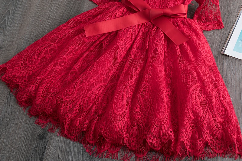 Платье для маленьких девочек красные рождественские платья для девочек платье принцессы кружевная детская одежда платье с длинными рукавами для девочек детское свадебное платье