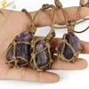 CSJA Natural Stone Rope Wrap Necklace Irregular Crystal Quartz Healing Pendant Necklaces Adjustable Women Men Retro Jewelry G317 ► Photo 3/6