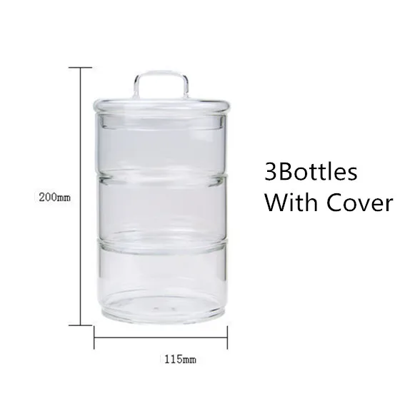 3BottlesWith-Cover Стеклянные баночки и крышки креативные штабелируемые влагостойкие бутылки для хранения приправ кухонные пищевые фруктовые салатники рождественские банки для конфет - Цвет: 3BottlesWith-Cover