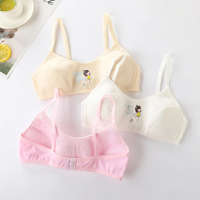 LJMOFA 8-16 Years Kids Cotton Girls Bras Cute Cartoon Children