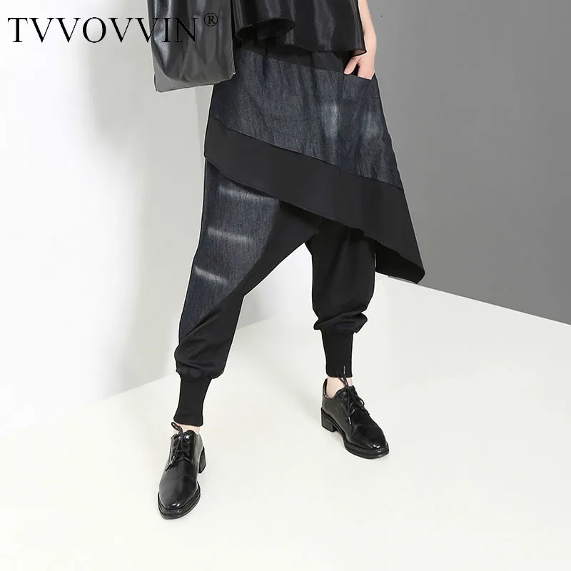 TVVOVVIN, тонкие женские брюки с высокой талией, модные, новые, перспективные, лоскутные, неровные, с эластичной талией,, Осенние штаны-шаровары D199