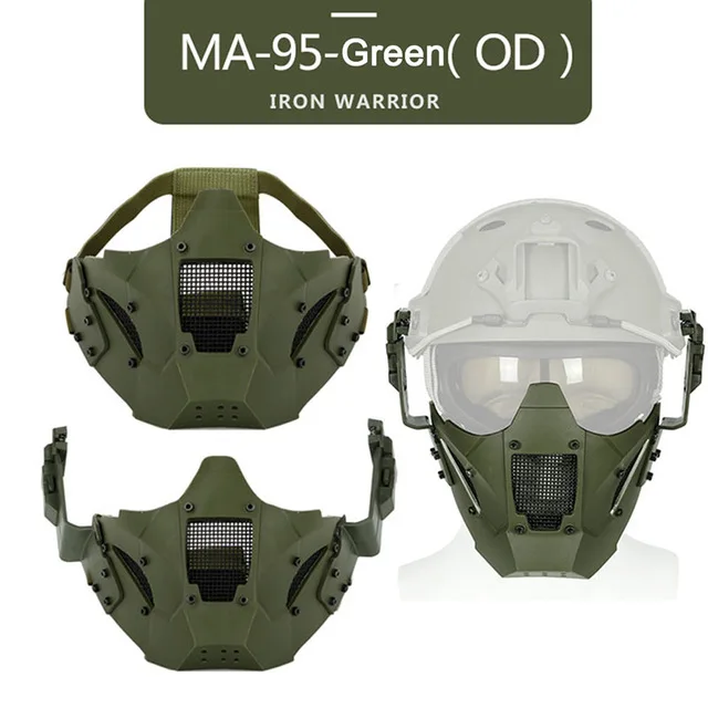 Страйкбольная пейнтбольная маска для охоты тактическая Боевая полумаска для лица Военная военная игра Защитная маска для лица Черный загар зеленый - Цвет: green