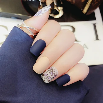 

Charming Blue Fake Nail Tips 24pcs/set Matte Full Cover False Nails Square Nail Art for Fashion Girls