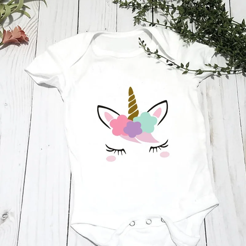

Wish Hot Sales New Style Trend Pink Unicorn Pattern Comfortable BABY'S Romper Crew Neck Short Sleeved Kazakhstan