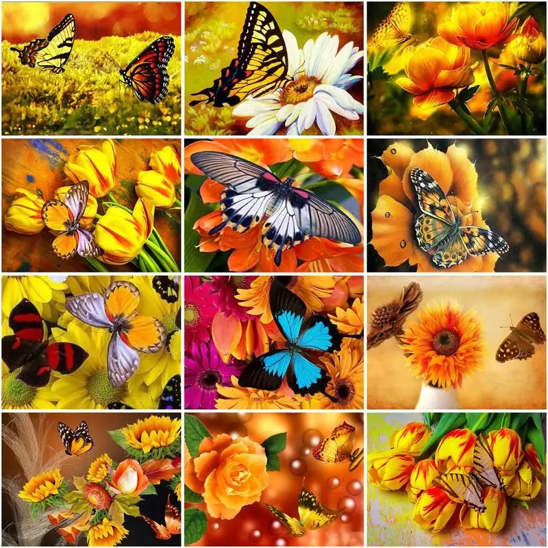 

CHENISTORY Painting By Numbers Butterfly Animals Kit Acrylic Paint On Canvas Wall Art Diy Gift Picture Handpainted Flowers Home