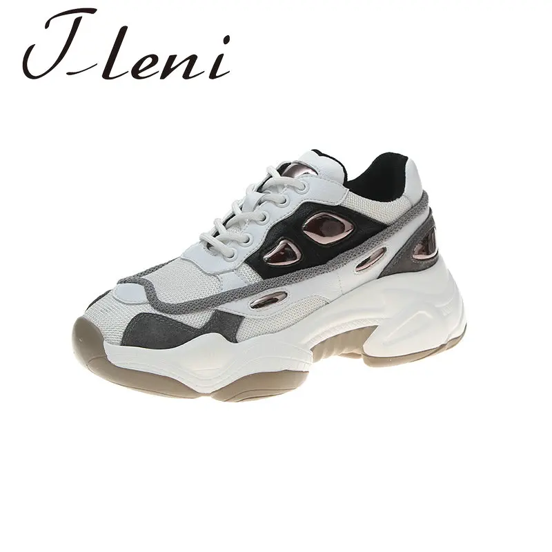 High quality spring and summer leather women's Thick bottom sneakers wild comfortable sneakers women's running shoes ZW-127