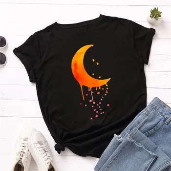 

Plus Size S-5XL New Moon Print Women T-Shirt 100%Cotton TShirts O Neck Short Sleeve Tees Summer T Shirt Women TShirt Female Top