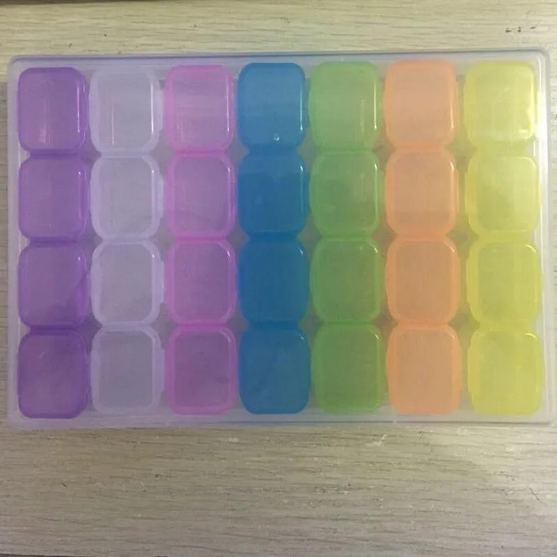 

28 Grids Colorful Diamond Plastic Storage Box for Component Jewelry Container Tool Box Bead Pills Home Organizer Nail Art Tip