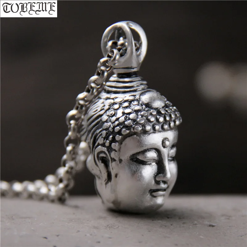 Ручной работы,, 999 серебряный кулон в виде головы Будды, винтажный, чистое серебро, статуя Будды, амулет, кулон Будды и дьявола, мужской кулон