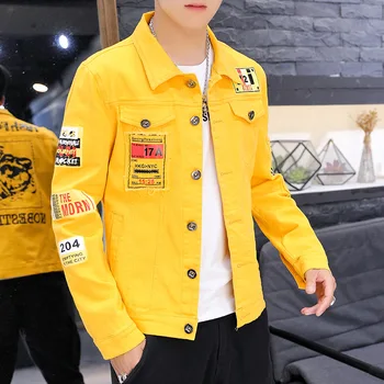 

Hip Hop Jeans Coat Men Spring Autumn New Style Turn-down Collar Denim Jacket Male Handsome Cowboy Clothing
