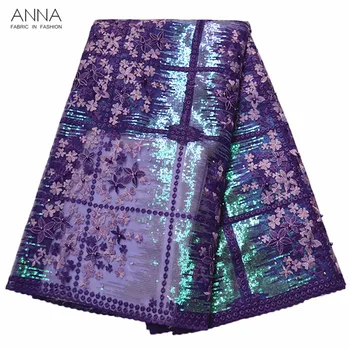 

Anna latest purple african sequins lace fabric 2020 high quality embroidery nigeria organza fabrics french net laces for dresses