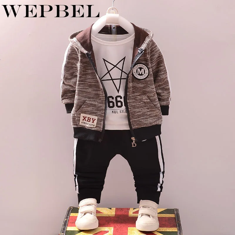 WEPBEL/костюм для маленьких мальчиков и девочек; комплекты одежды; сезон весна-осень; детская толстовка с капюшоном; футболка+ брюки; спортивный костюм из 3 предметов; комплект детской одежды