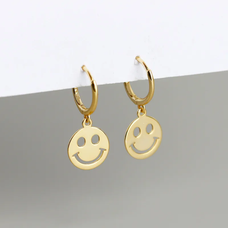 WOOZU Real 925 Sterling Silver Cute Lucky Smiley Face Pendant Dangle Earrings for Fashion Party Office Jewelry Accessories Gifts