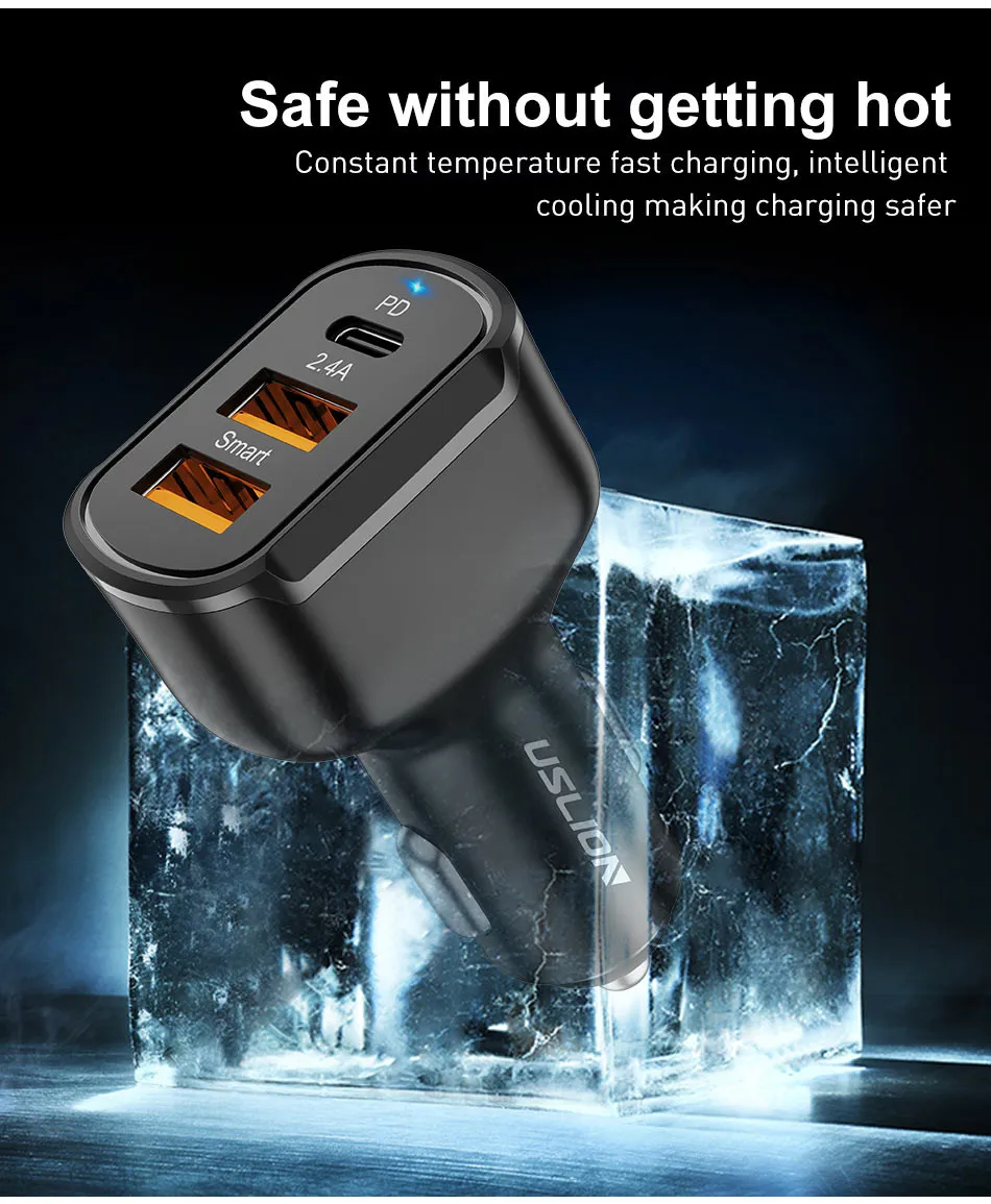 USLION PD Car Charger Mobile Phone USB Charger For iPhone 12 Pro Max Xiaomi Phone PD usbc Fast Charging Car Mobile Phone Adapter airpods usb c