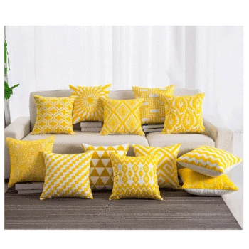 

Cotton Embroidered Cushion Yellow Cushion 18x18 Inch, Each Set Of 2