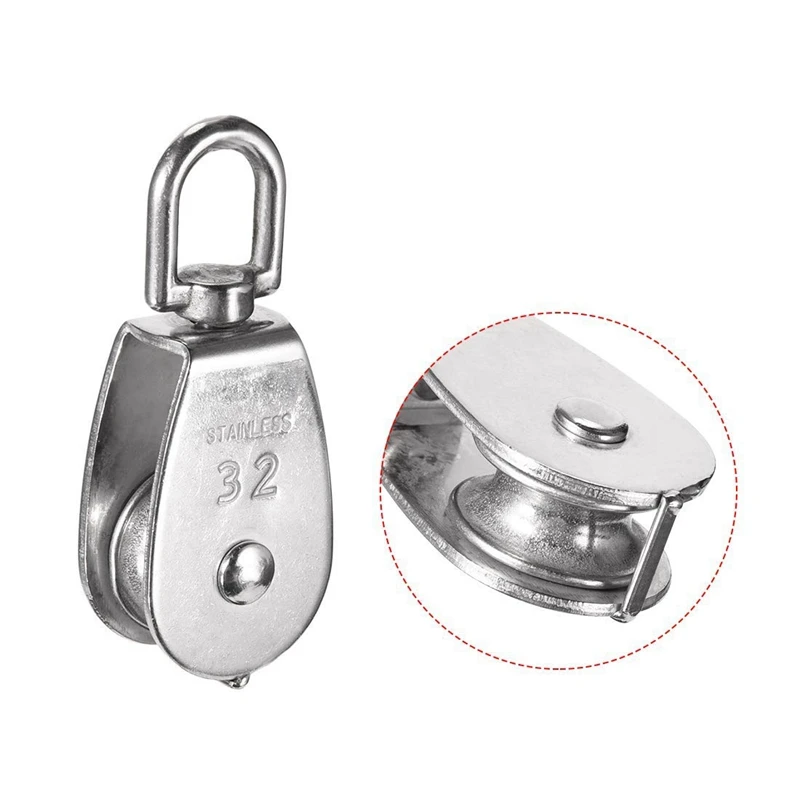 CSS 6 Pack M32 Lifting Single Pulley Roller Loading 551Ibs, 304 Stainless Steel Heavy Duty Single Wheel Swivel Lifting Rope Pull
