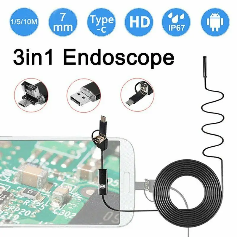 Мини-камера водонепроницаемый HD эндоскоп usb type-C бороскоп инспекционная змея камера для Android 1-5 м
