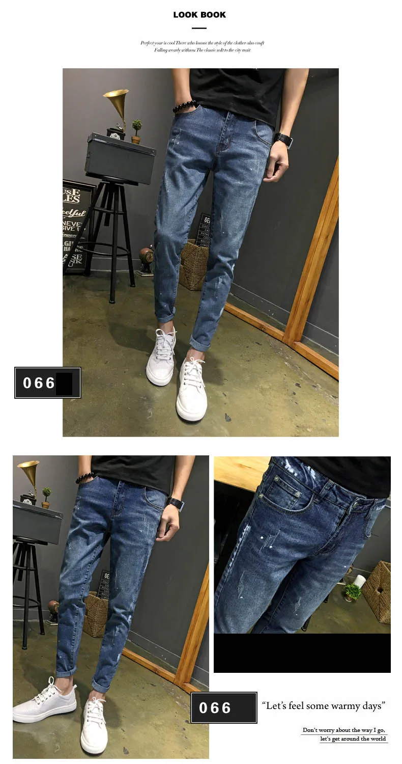 Оптовая продажа 2019 весна осень мужские джинсы из денима хип хоп тонкие корейские тонкие черные длинные рваные брюки стиля гранж