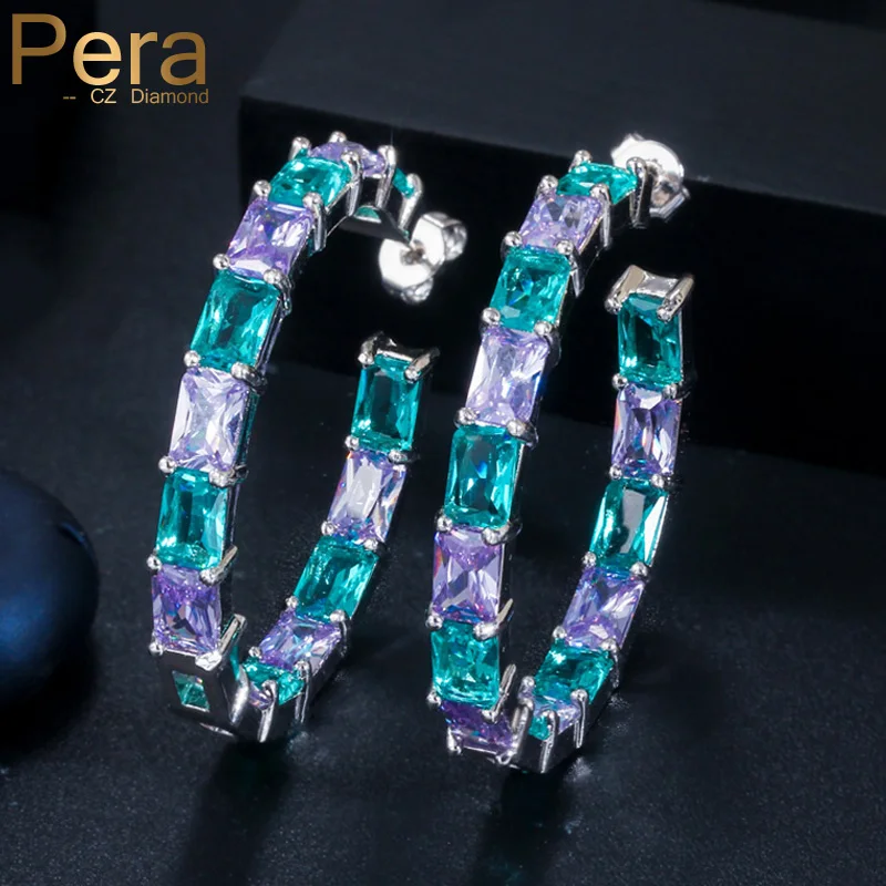 Pera Princess Cut Mix светильник синий фиолетовый цвет cz проложенный кристаллами мистический Круг Круглый Большой квадратный женский обруч серьги ювелирные изделия E456