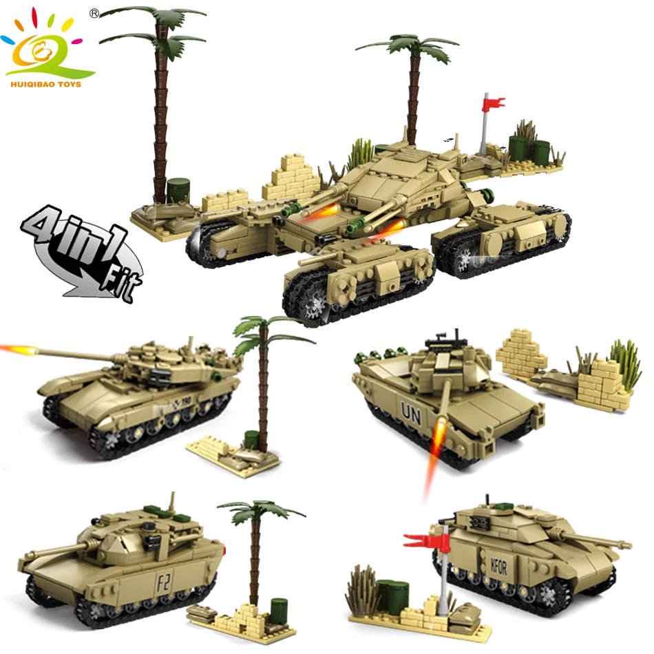 HUIQIBAO игрушки 4 моделей армейские блоки 2 ой мировой войны танк строительные для