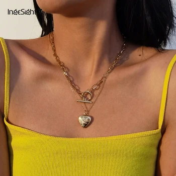 

IngeSight.Z 2Pcs/Set Multi Layered Can Open Love Heart Pendant Necklace Korean Elegant Lasso Toggle Choker Necklaces Jewelry