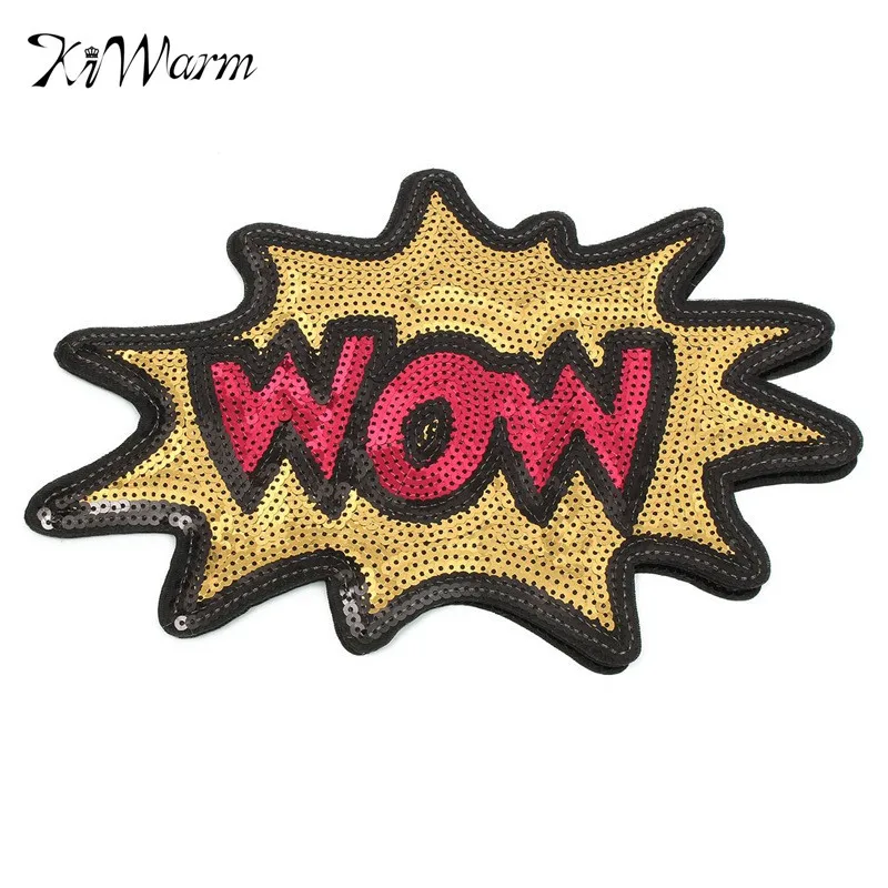 

New Arrival Sew On Only 5pcs Big Size 26.5x18cm Popular Words Sequins Embroidered Patches Garment Appliques