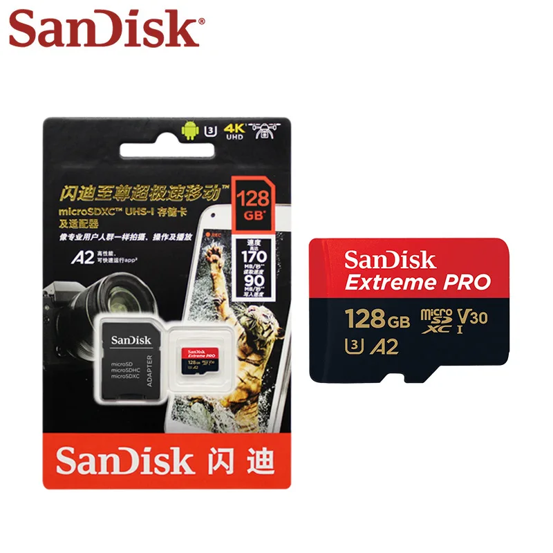 Карта памяти SanDisk MicroSD 32 Гб MicroSDHC 64 Гб 128 ГБ 200 ГБ 256 Гб 400 ГБ 512 ГБ MicroSDXC Экстрим PRO V30 U3 4K UHD TF карты - Емкость: 128GB