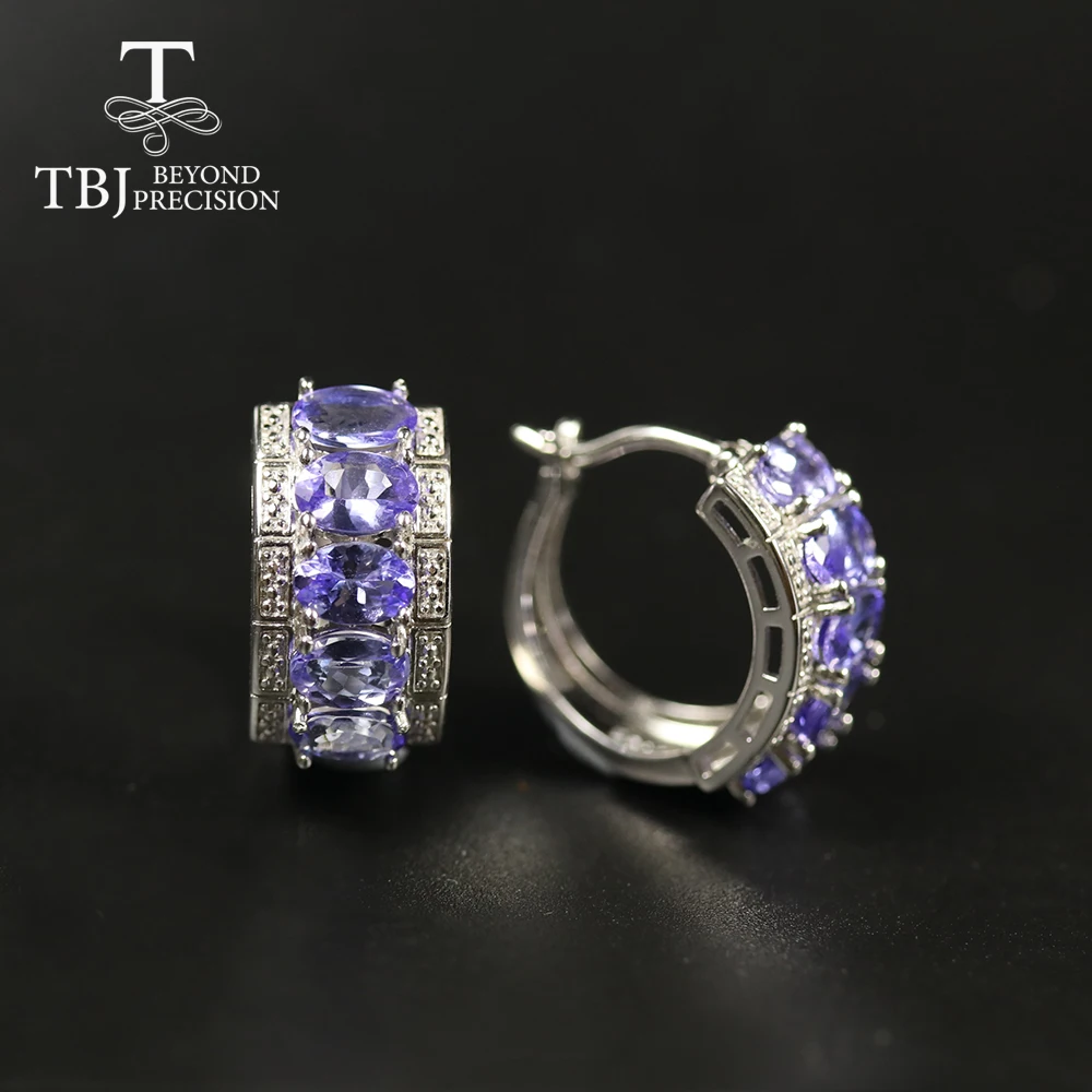 

TBJ,100% Natural 5ct tanzanite clasp earring ,10 piece of oval cut 4*6mm tanzania gemstone jewelry 925 sterling silver for women