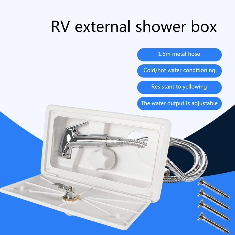 

Hot Cold knobs RV Shower Box with Lock-Include Shower Faucet Shower Hose Shower Wand for Boat Marine Camper Motorhome Caravan