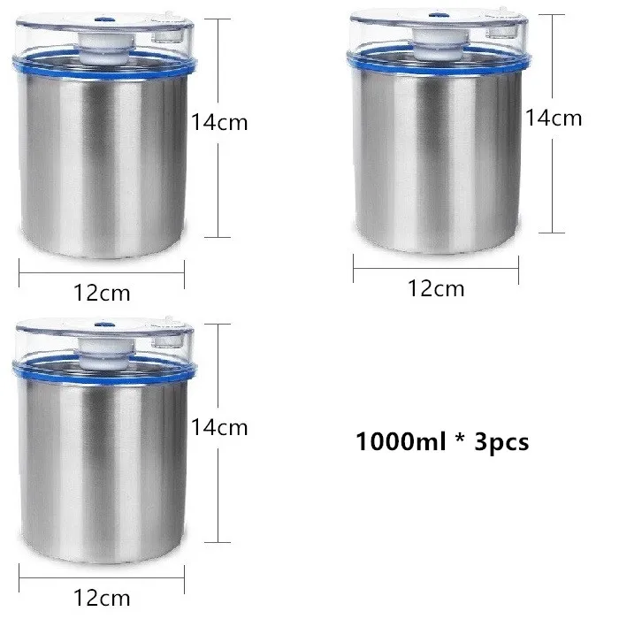 1000ml 3pcs Контейнер для хранения продуктов из нержавеющей стали, контейнер для сохранения свежести(1300 мл+ 1000 мл+ 700 мл), вакуумный контейнер, уплотнитель насоса для пищевых продуктов, распродажа - Цвет: 1000ml 3pcs