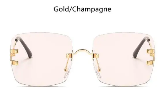 Модные коричневые Квадратные Солнцезащитные очки для женщин, сексуальные уличные очки без оправы, градиентные Роскошные брендовые солнцезащитные очки для девушек с металлическим УФ-покрытием - Цвет линз: gold champagne