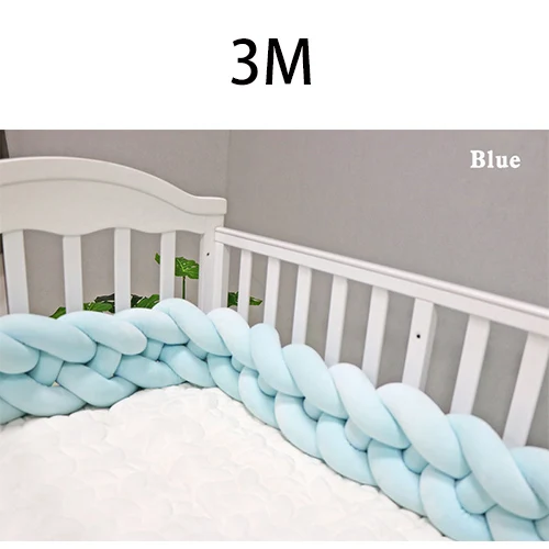 4 слойная оплетка с узлом, дизайнерский бампер для детской кровати, индивидуальный, 2 м/3 м, коврик для детской кроватки, защитные бортики для кроватки, аксессуары для постельных принадлежностей, бортики для кроватки - Цвет: Blue-3M