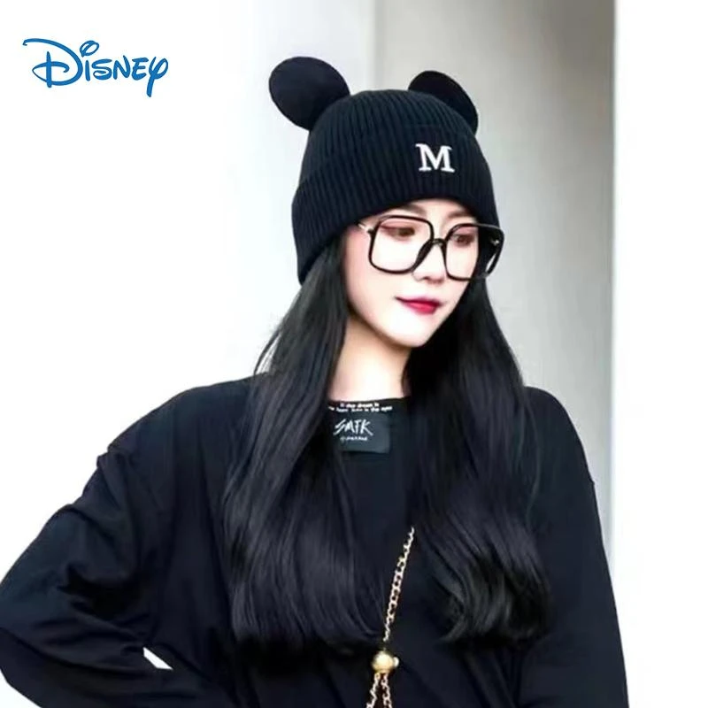 mens winter hat skullies Disney marvel hat Mickey Autumn Winter Warm Woolen Hat Cute Mickey Ear Knit Hat M Letter Embroidered Cap Beanie Winter Hats green skully hat