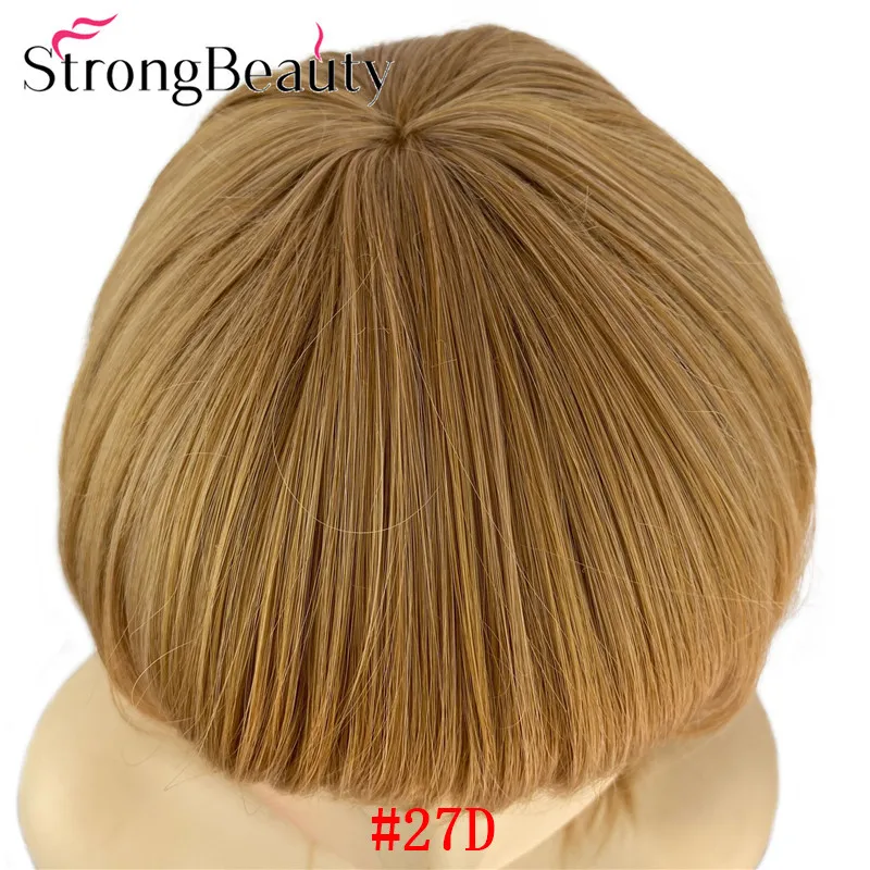 strongbeauty cabelo de comprimento médio em linha reta perucas femininas com puro bang sintético natural sem tampa