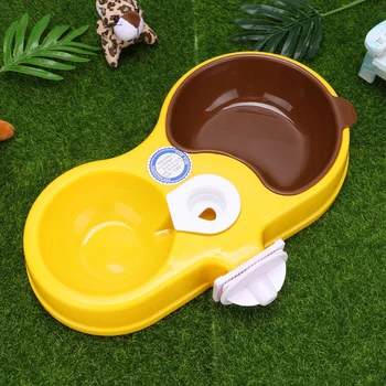 

Plastic Double Bowl Hanging Water Bowl Practical Food Feeder Dual Feeding Bowl for Pet Cat Dog Puppy (Double Water 14X27cm Yello