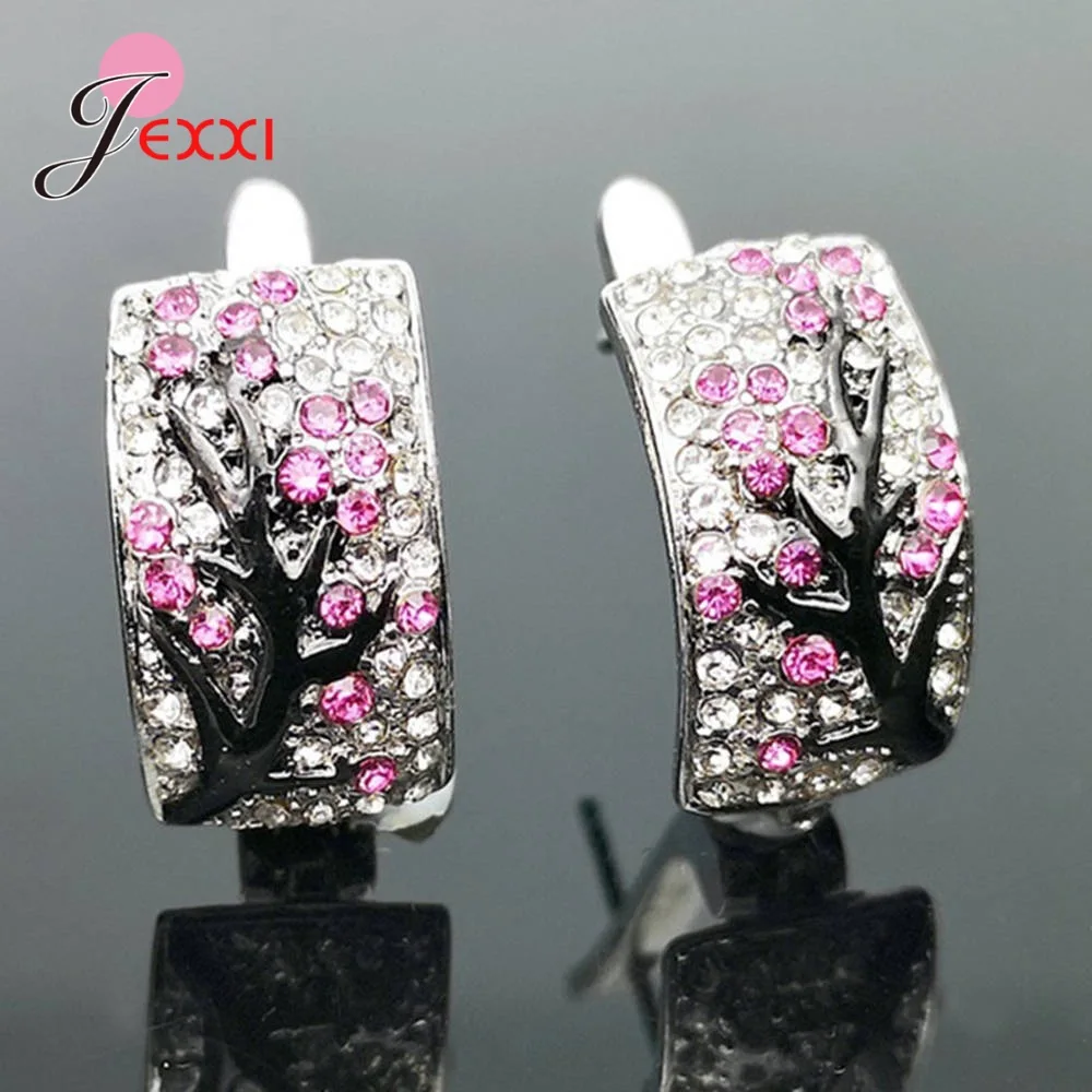Pink Изумительный дизайн 925 пробы серебряные серьги-кольца цветок Свадьба/помолвка юбилей ювелирные аксессуары маленькие серьги - Окраска металла: Pink