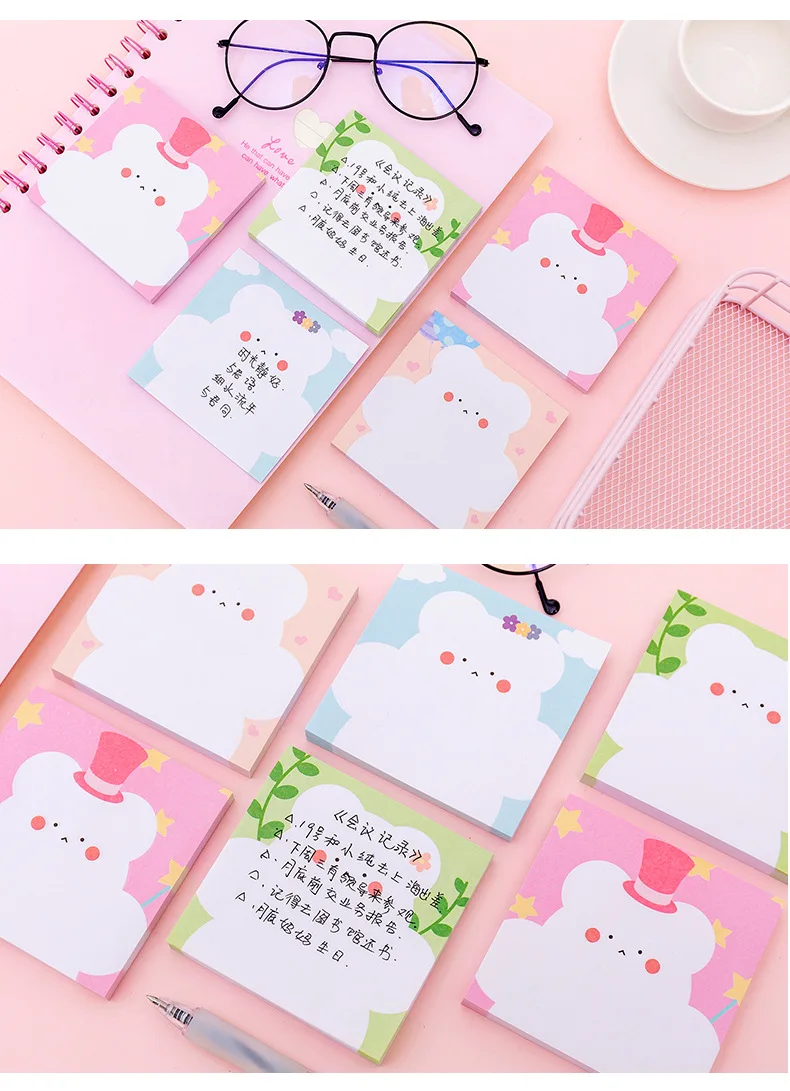 Милый медведь, белый, животные, блокнот для заметок, Kawaii, Липкие заметки, блокнот, канцелярские принадлежности, Memopad, канцелярские, офисные, школьные украшения, планировщик
