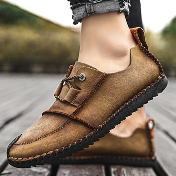 

Casual Shoes Men New Hot Sale Mens Loafers split Leather Handmade Shoes Spring Man Footwear High Quality Shoes big size 48