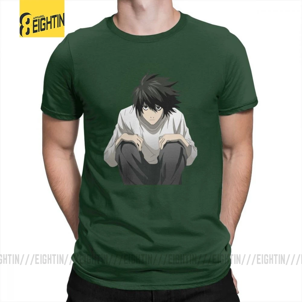 L Death Note T Shirt Short Sleeves Cotton T-Shirt Travel Clothing Plus Size Crewneck Tees Teenage Printed - Цвет: Forest Green