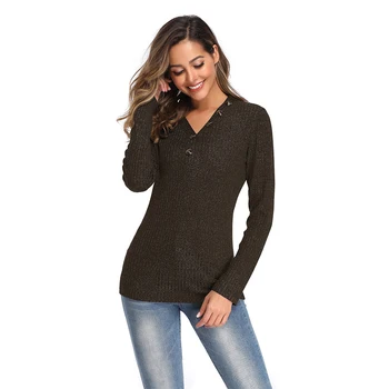 

Soft Solid Comfortable Autumn Spring Women Sweater Knitted Winter V Neck Party Pullover Casual Long Sleeve Slim