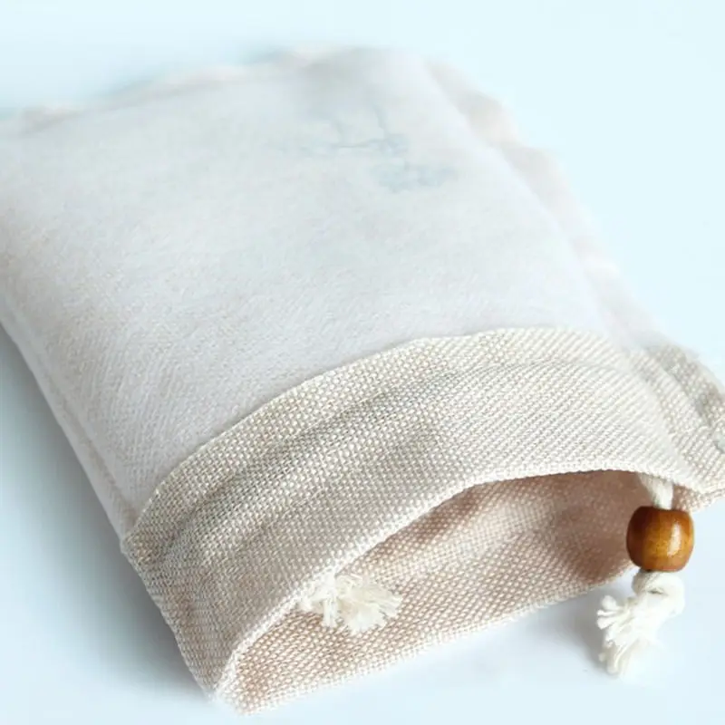 Chinese Style Lotus Linen Jute Fabric Gift Storage Bag Drawstring Pouch Package Jewelry Candy Tea Sundries Bags Travel Organizer 5