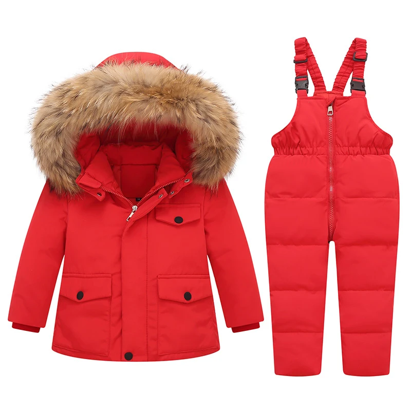 Parka Real Fur Hooded Boy Baby Overalls Winter Down Jacket Kids Coat for Girl