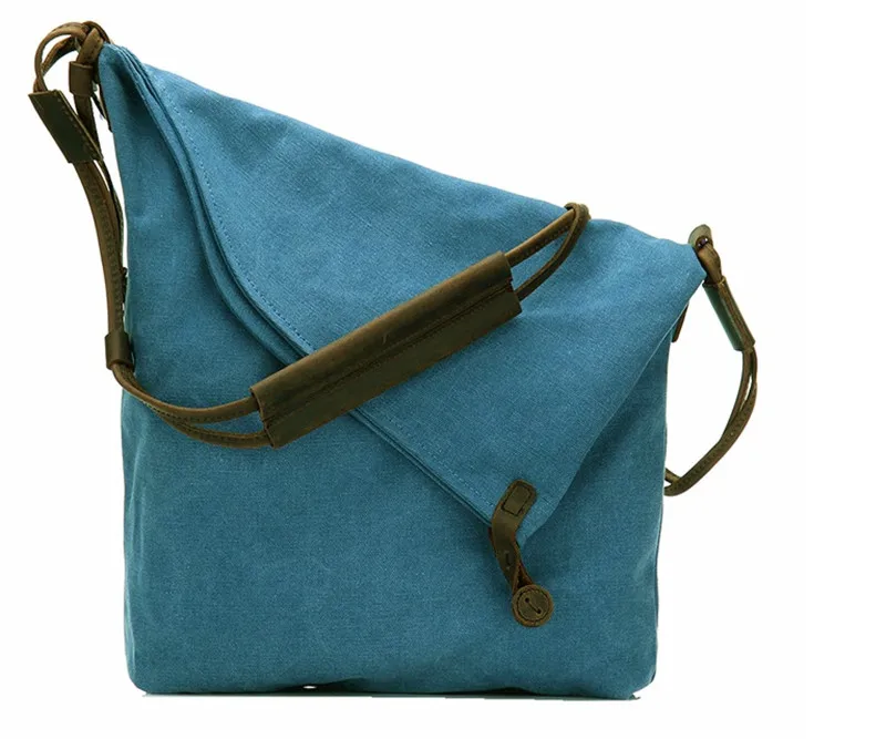 Женские холщовые сумки-мессенджеры Crazy Horse, кожаная сумка на плечо, винтажные сумки через плечо для девушек - Цвет: Синий