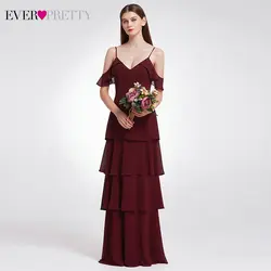 Элегантные платья подружки невесты Ever Pretty A-Line v-образным вырезом оборками Дешевые шифоновые длинные платья для свадебной вечеринки Vestidos