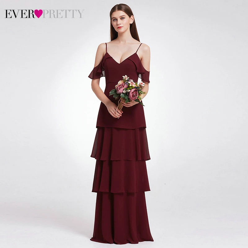 

Elegant Bridesmaid Dresses Ever Pretty A-Line V-Neck Ruffles Cheap Chiffon Long Dress For Wedding Party Vestidos Fiesta Boda